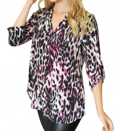 White Birch Leopard Gabby Top In Fuchsia