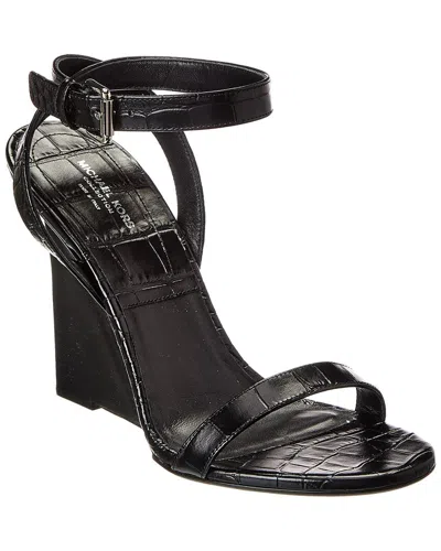 Michael Kors Claudia Croc-embossed Leather Wedge Sandal