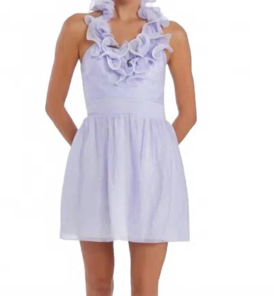 Amanda Uprichard Ruffled Halter Mini Dress In Blue And White In Blue
