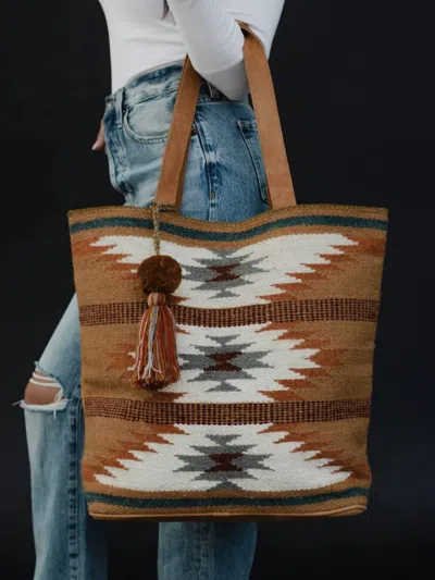 Panache Apparel Aztec Tote Bag In Brown, Rust, And Teal