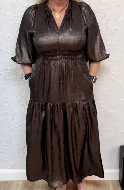 Grade & Gather Shimmer Midi Dress In Espresso