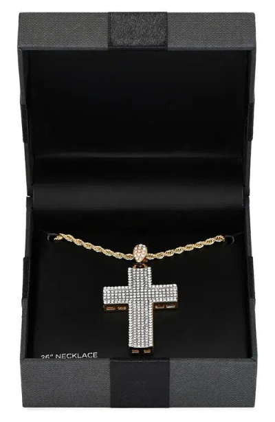 American Exchange Two-tone Stainless Steel Pavé Cubic Zirconia Cross Pendant Necklace