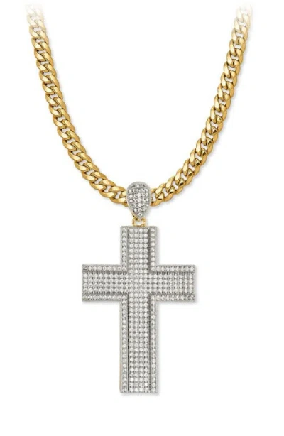 American Exchange Two-tone Stainless Steel Pavé Cubic Zirconia Cross Pendant Necklace