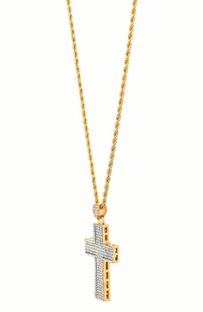 American Exchange Two-tone Stainless Steel Pavé Cubic Zirconia Cross Pendant Necklace
