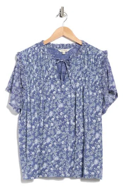 Lucky Brand Floral Flutter Sleeve Cotton Blend Top