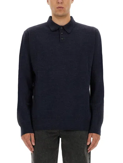 Maison Margiela Knitwear With Buttoned Collar And Elbow Patches In Blue