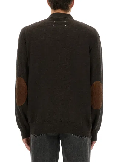 Maison Margiela Wool Sweater With Elbow Patches In Brown