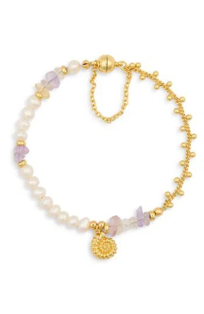 Eye Candy Los Angeles Leona Faux Pearl & Amethyst Bracelet