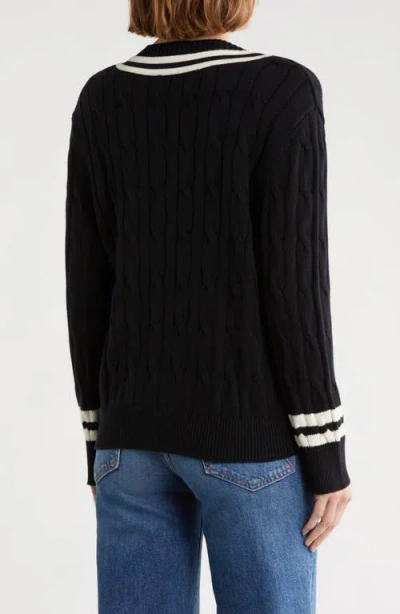 Dkny Tipped Stripe V-neck Cotton Sweater