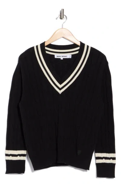 Dkny Tipped Stripe V-neck Cotton Sweater