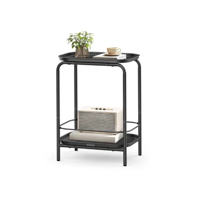 Breebe 2-tier Metal Coffee Table With Tray Storage In Gray