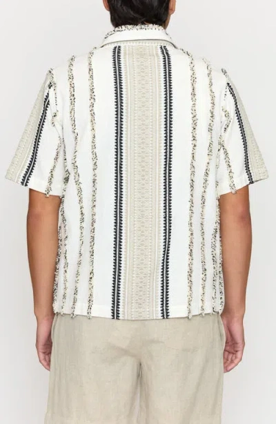 Raga Stripe Embroidered Cotton Short Sleeve Zip-up Shirt