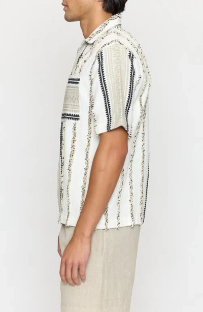Raga Stripe Embroidered Cotton Short Sleeve Zip-up Shirt