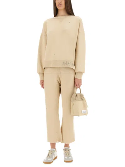 Maison Margiela Cotton Trousers With Distressed Finish In Neutral