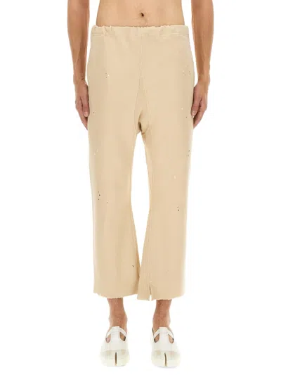 Maison Margiela Cotton Trousers With Distressed Finish In Neutral