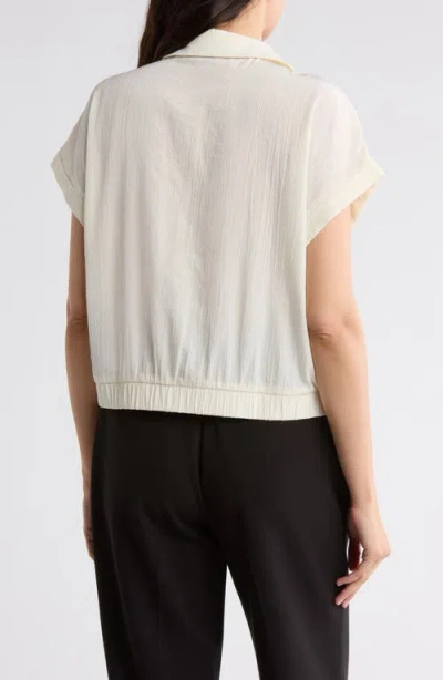 Pleione Short Sleeve Faux Wrap Textured Satin Top