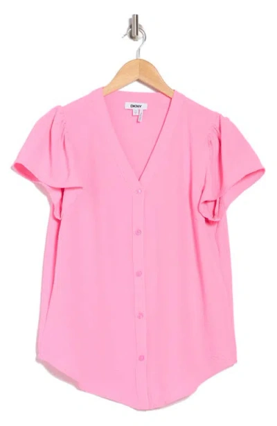 Dkny V-neck Button-up Top