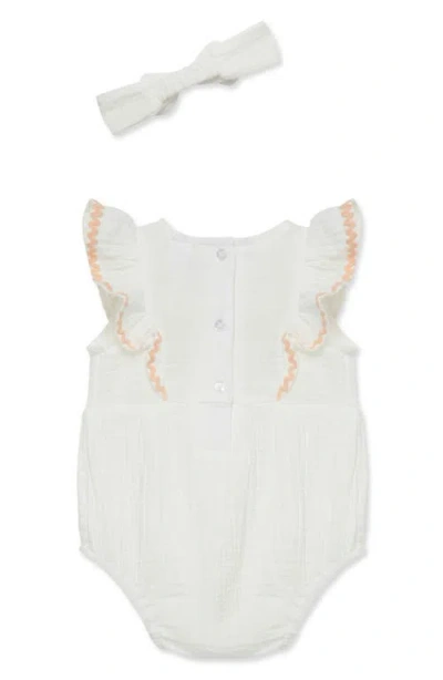 Little Me Baby Girls 2-pc. Gauze Embroidered Flowers Bubble Romper & Headband Set In White