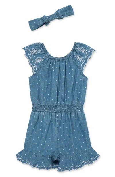 Little Me Baby Girls 2-pc. Chambray Dot Romper & Headband Set In Blue