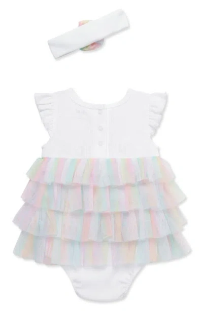 Little Me Rainbow Skirted Bodysuit & Headband Set In White