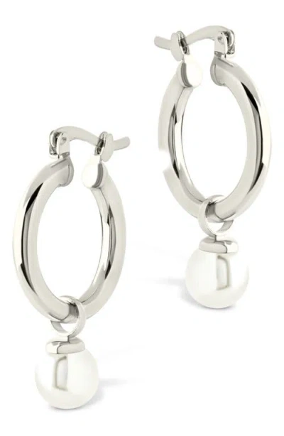 Sterling Forever 5-5.5mm Cultured Freshwater Pearl Dangle Hoop Earrings