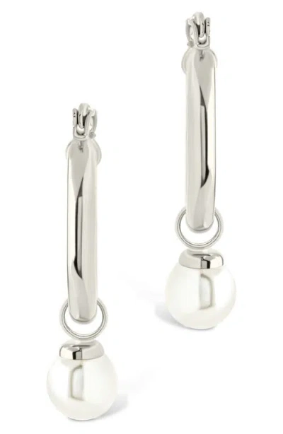 Sterling Forever 5-5.5mm Cultured Freshwater Pearl Dangle Hoop Earrings
