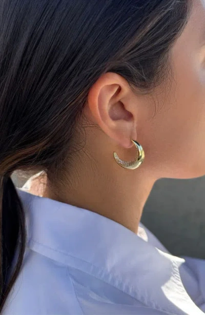 Adornia Pavé Crystal Lined Crescent Hoop Earrings