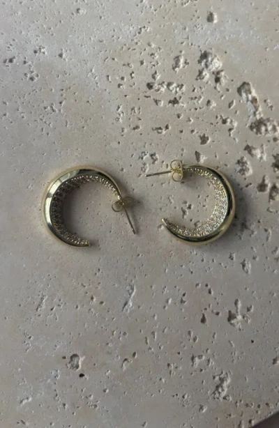 Adornia Pavé Crystal Lined Crescent Hoop Earrings