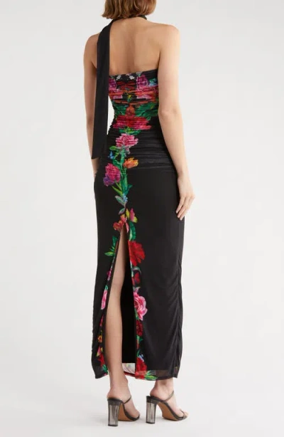 Afrm Ira Strapless Ruched Mesh Maxi Dress In Multi