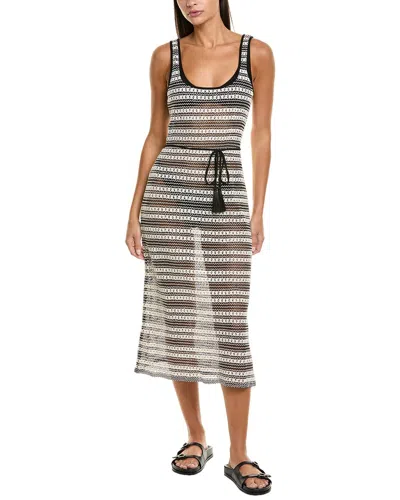 La Blanca Onshore Stripe Tie Belt Sheer Cover-up Midi Dress In Black