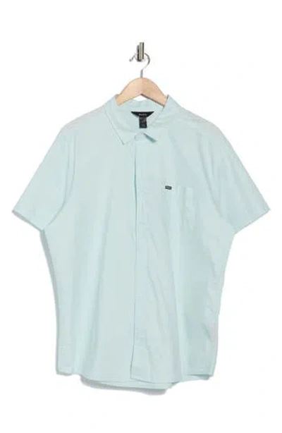 Rvca Douglas Solid Short Sleeve Cotton Button-up Shirt In Blue