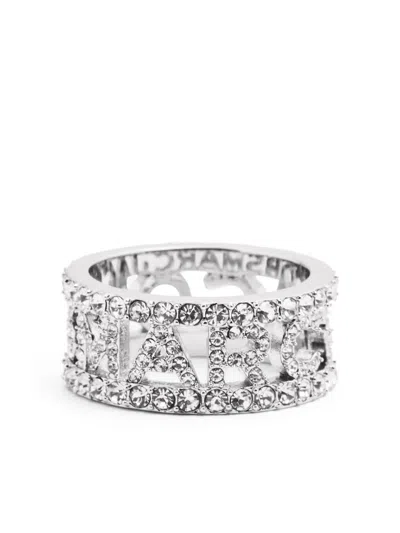 Marc Jacobs Logo-lettering Crystal-embellishment Ring In Metallic