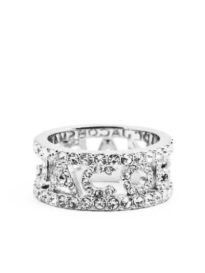Marc Jacobs Logo-lettering Crystal-embellishment Ring In Metallic