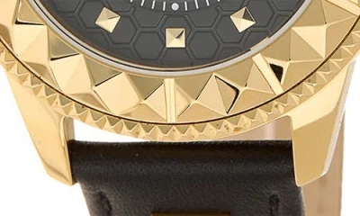 Philipp Plein Lady Rock Pyramid Stud Leather Strap Watch, 38mm