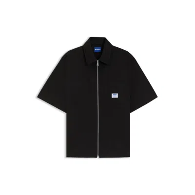 Hugo Boss Oversize Fit Shirt With Zip-up Front In Black