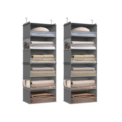 Breebe Set Of 2 Hanging Closet Organizers, 6-tier Fabric Storage Shelf In Gray