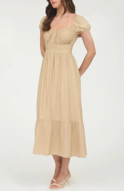 Blu Pepper Cap Sleeve Empire Waist Midi Dress In Brown