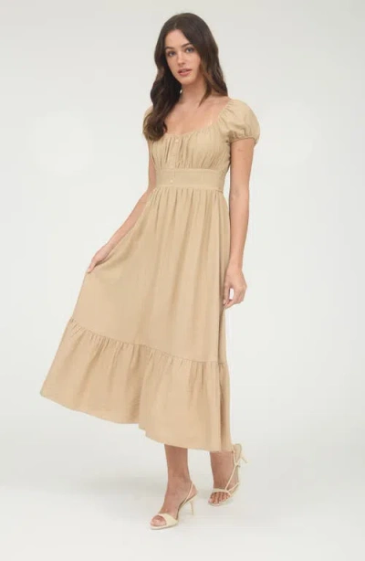 Blu Pepper Cap Sleeve Empire Waist Midi Dress In Brown