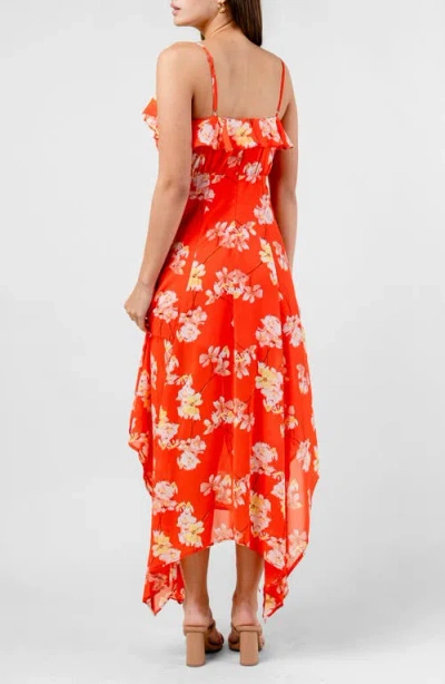 Beivy Floral Ruffle Handkerchief Hem Chiffon Maxi Dress