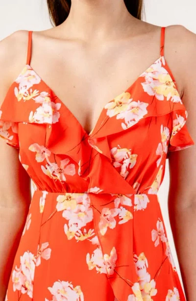Beivy Floral Ruffle Handkerchief Hem Chiffon Maxi Dress