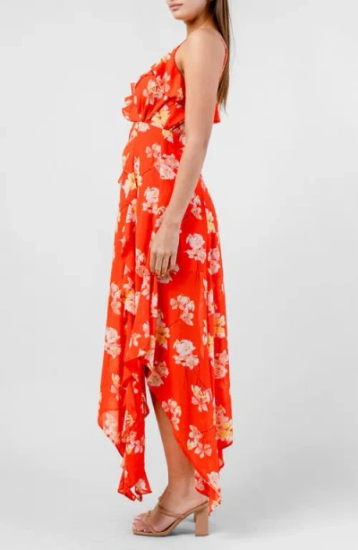 Beivy Floral Ruffle Handkerchief Hem Chiffon Maxi Dress