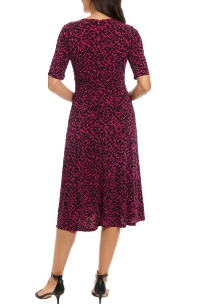 London Times Short Sleeve Inset Waist Fit & Flare Midi Dress