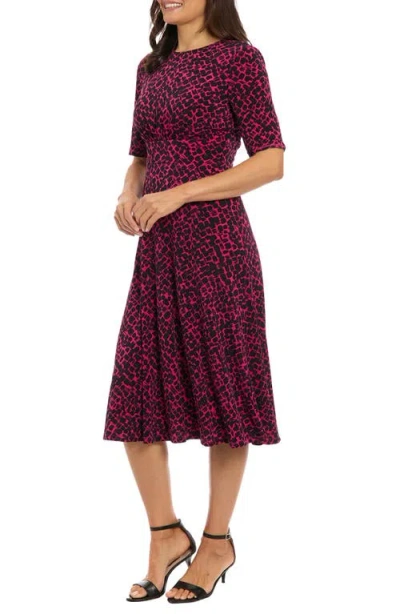 London Times Short Sleeve Inset Waist Fit & Flare Midi Dress