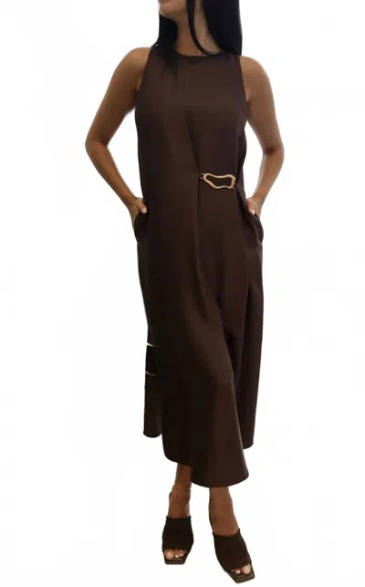 Setre Midi Dress With Gold Trim In Brown
