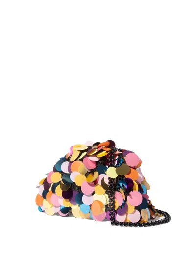 Maria La Rosa Hand Embroidered Fabric Clutch Bag With Maxi Sequins