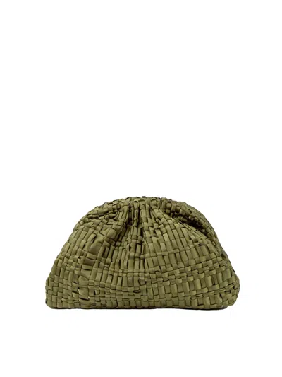 Maria La Rosa Khaki Crochet Clutch With Shoulder Strap