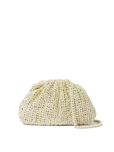 Maria La Rosa Raffia Crochet Clutch Platinum