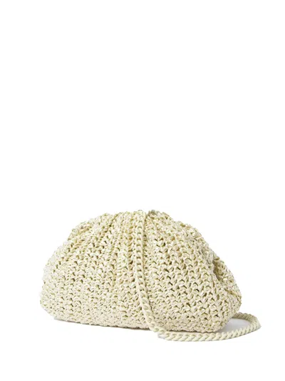 Maria La Rosa Raffia Crochet Clutch Platinum