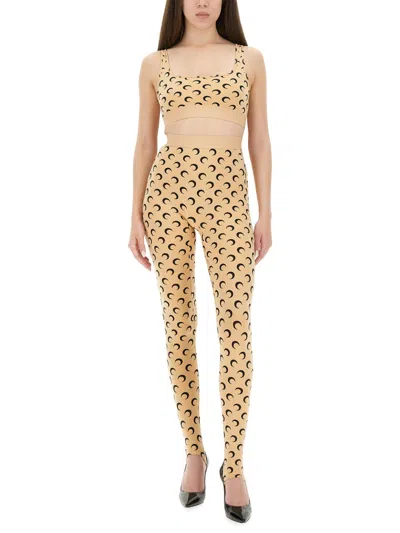 Marine Serre Beige Recycled Moon Jersey Stirrup Leggings In Brown