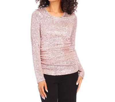 Karen Kane Sequin Side Shirred Top In Pink Shimmer